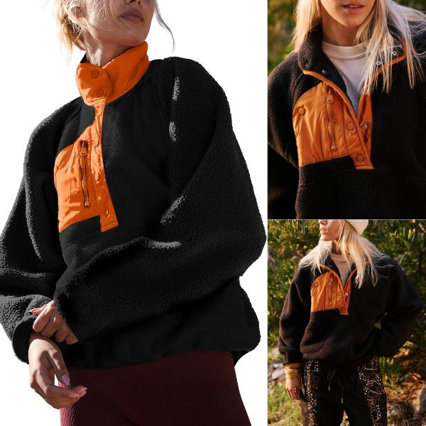 Women's Lightweight Sherpa Fleece Pullover Jacket with Pockets