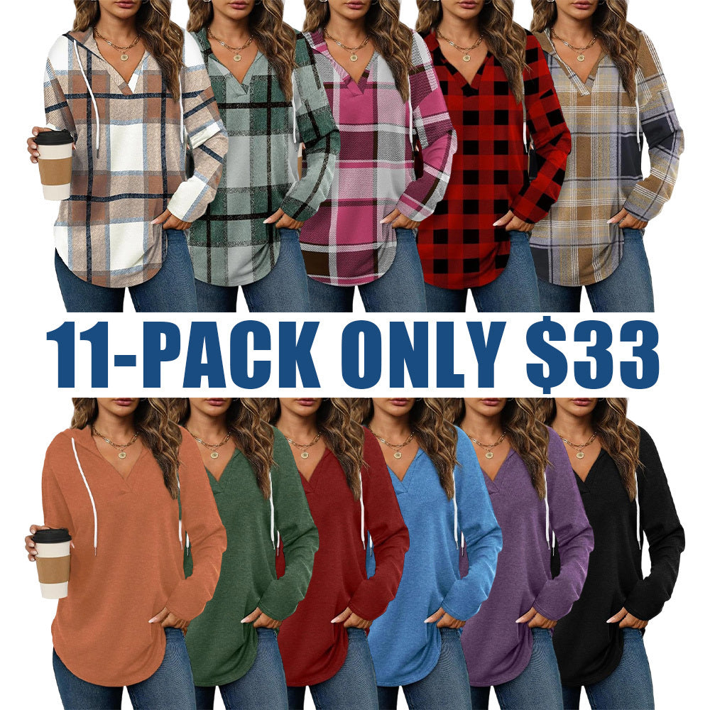 Women's Plaid V-Neck Tunic Sweatshirt