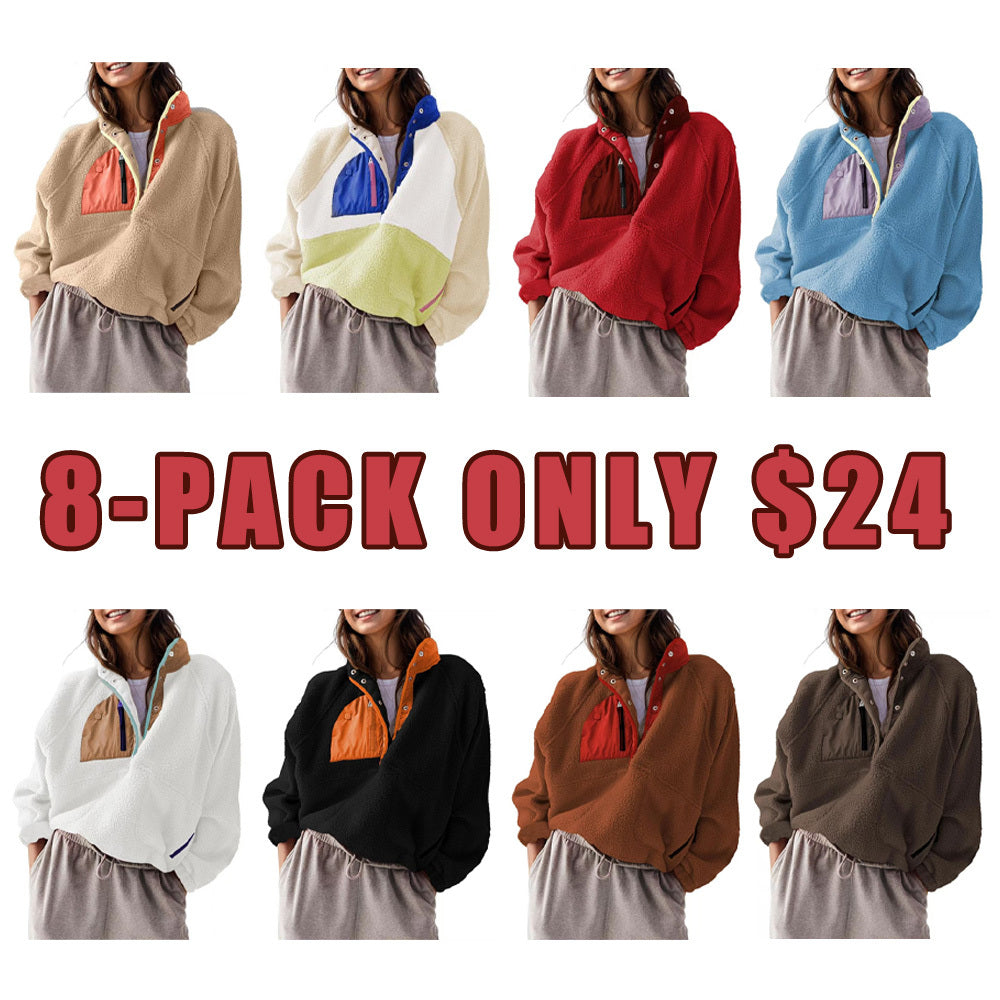 Women's Lightweight Sherpa Fleece Pullover Jacket with Pockets