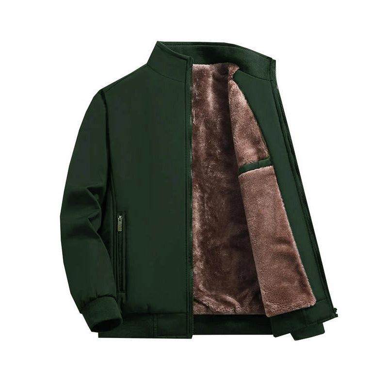 Men's Solid Color Funnel Neck Zip Up Practical Pockets Fleece Winter Jacket