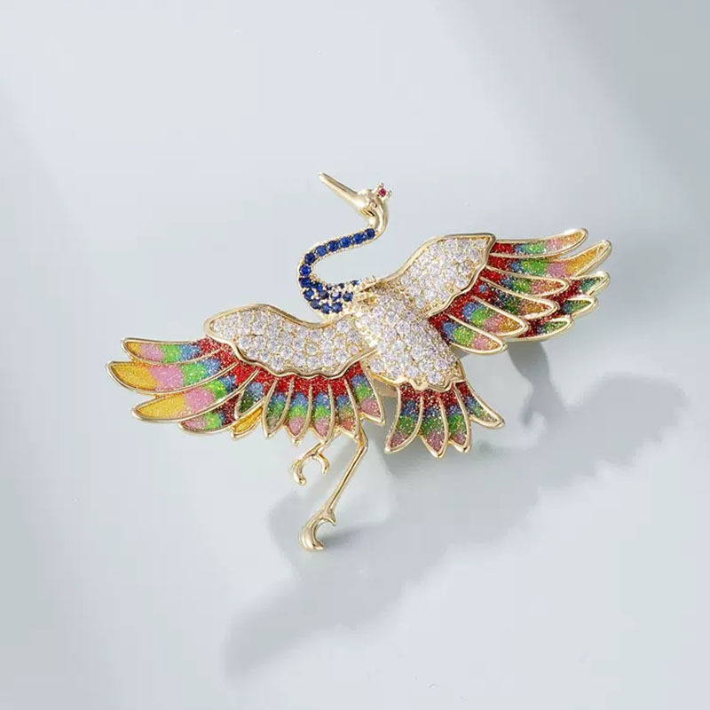 中国风仙鹤胸针高档女古典优雅气质胸花复古小众别针汉服大衣配饰