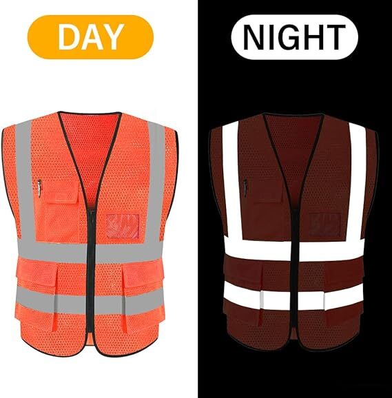 Breathable Hi-Vis Mesh Safety Vest with Zipper & Pockets, Meets ANSI/ISEA Standards