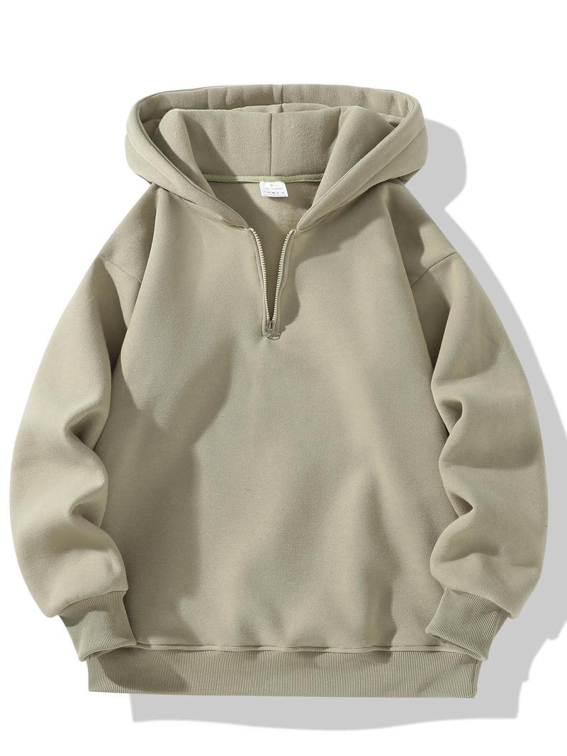 Unisex Plain Half Zip Up Thermal Lined Hoodie
